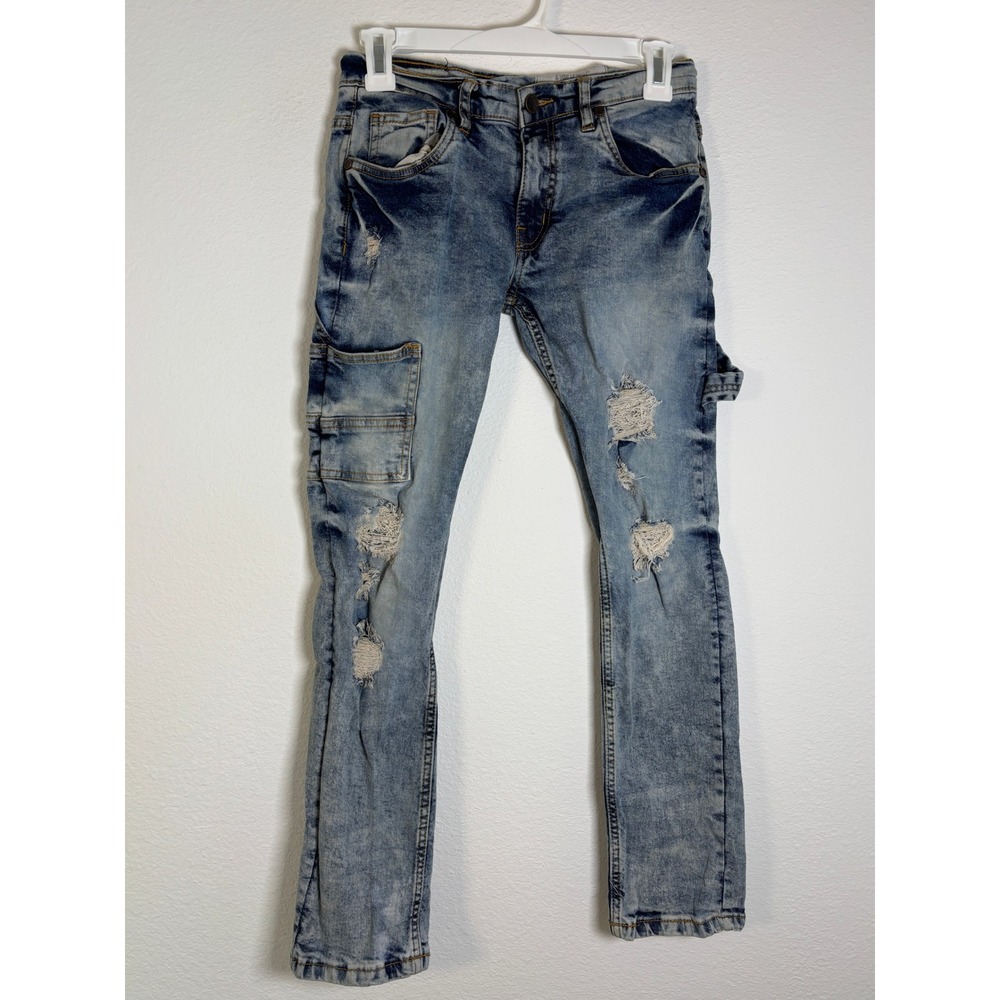 Evolution In Design Shuttle Distressed Carpenter Jeans Boys Size 14 Acid Wash